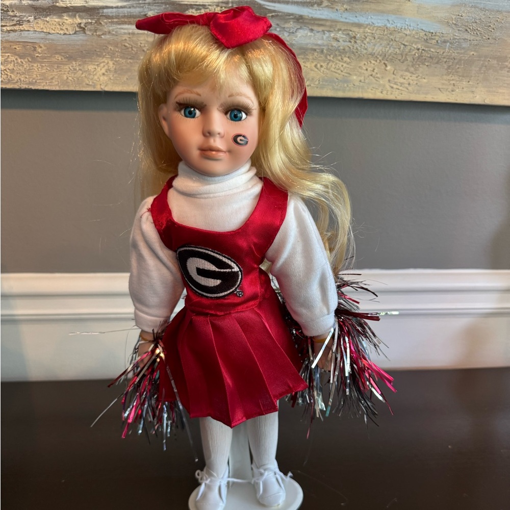 University of Georgia Porcelain Cheerleader Doll with Pom-Poms